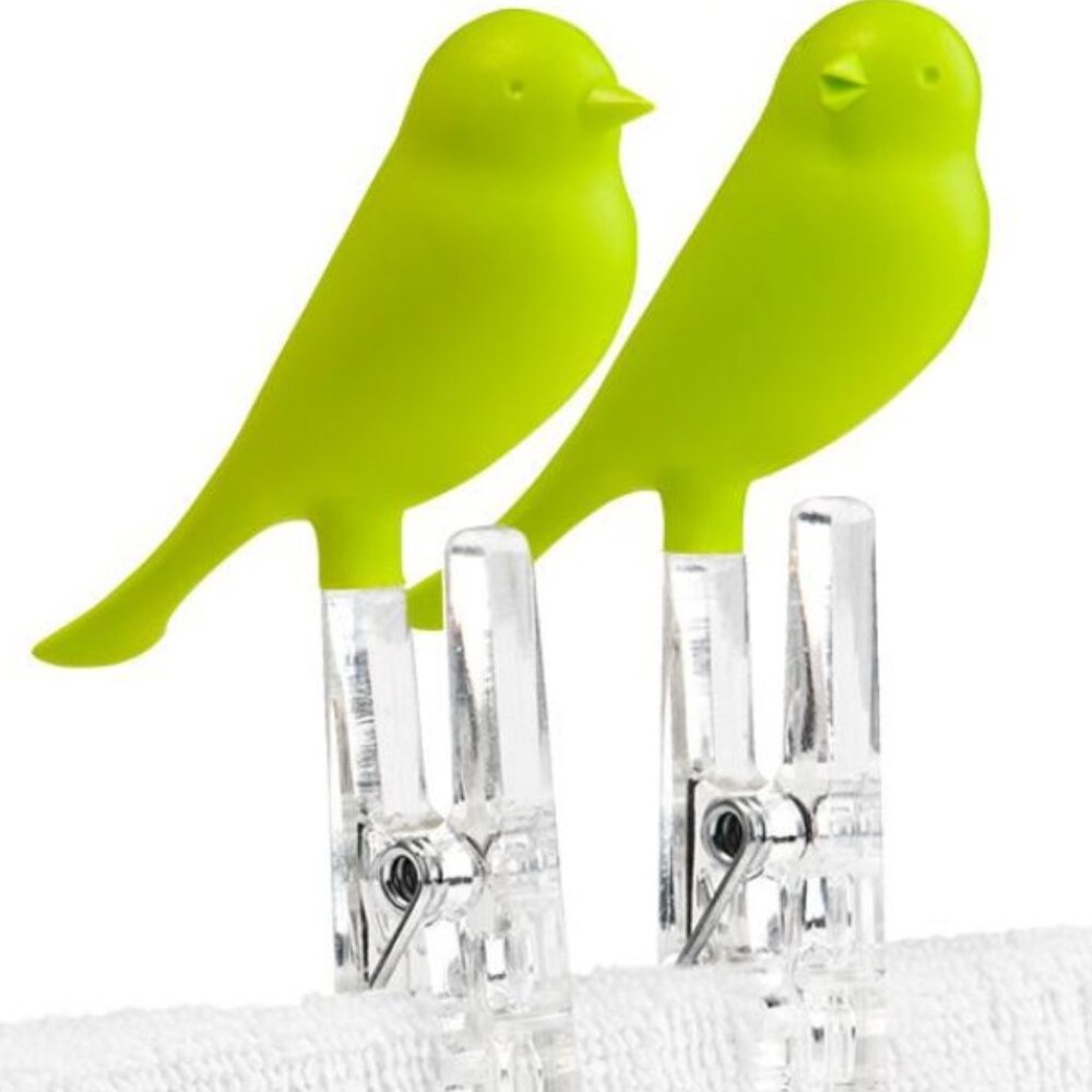Qualy Design Green Peg Sparrow Bird Clothespins Clips